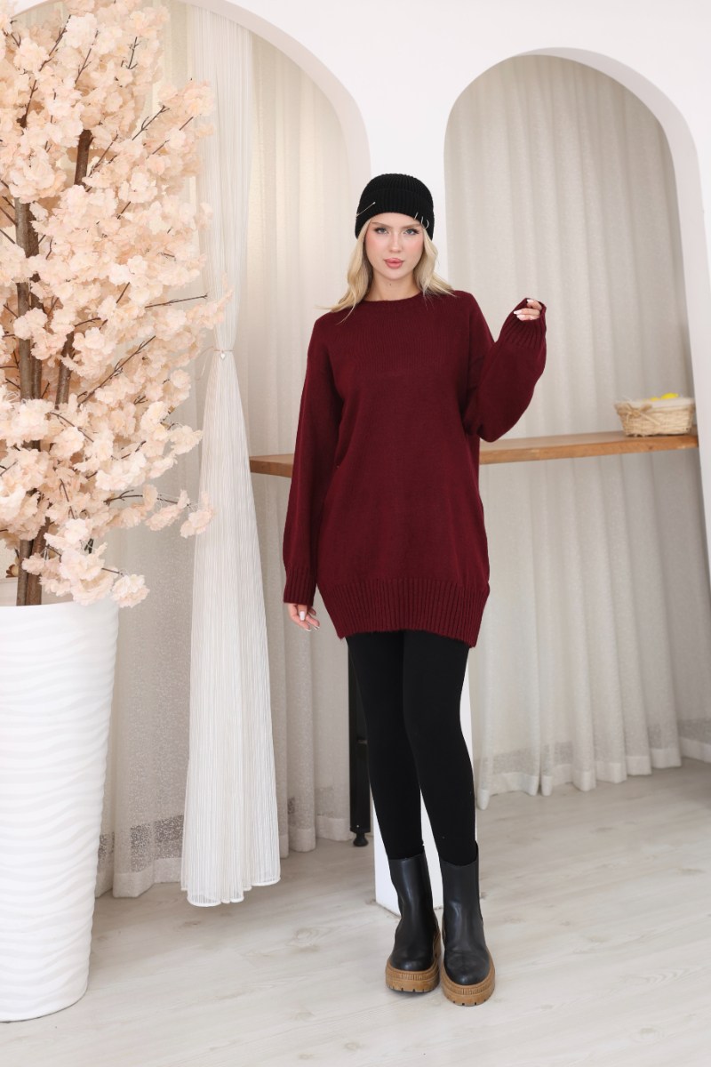 Oversize Ribanalı Triko Tunik