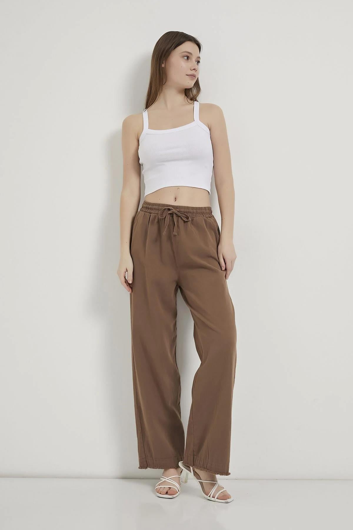 Paça Püsküllü Bol Paça Gabardin Pantolon