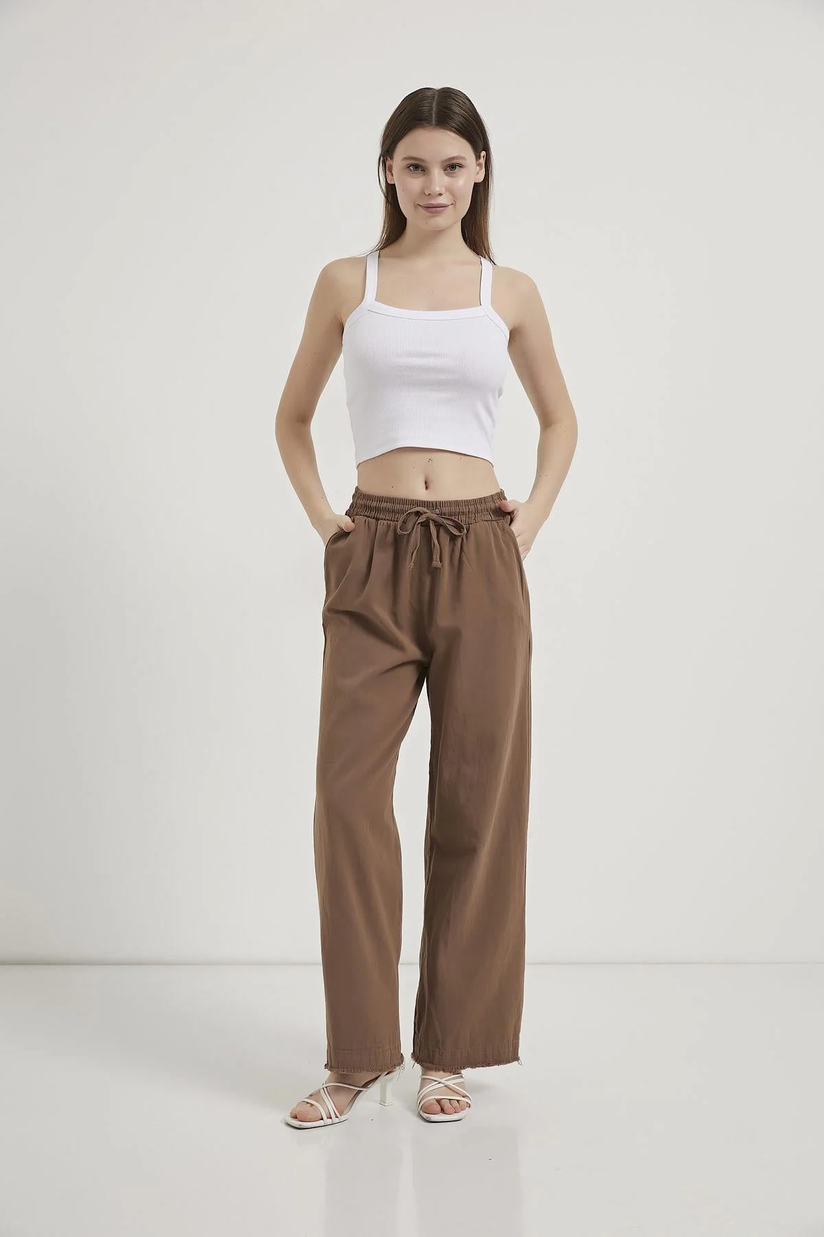 Paça Püsküllü Bol Paça Gabardin Pantolon