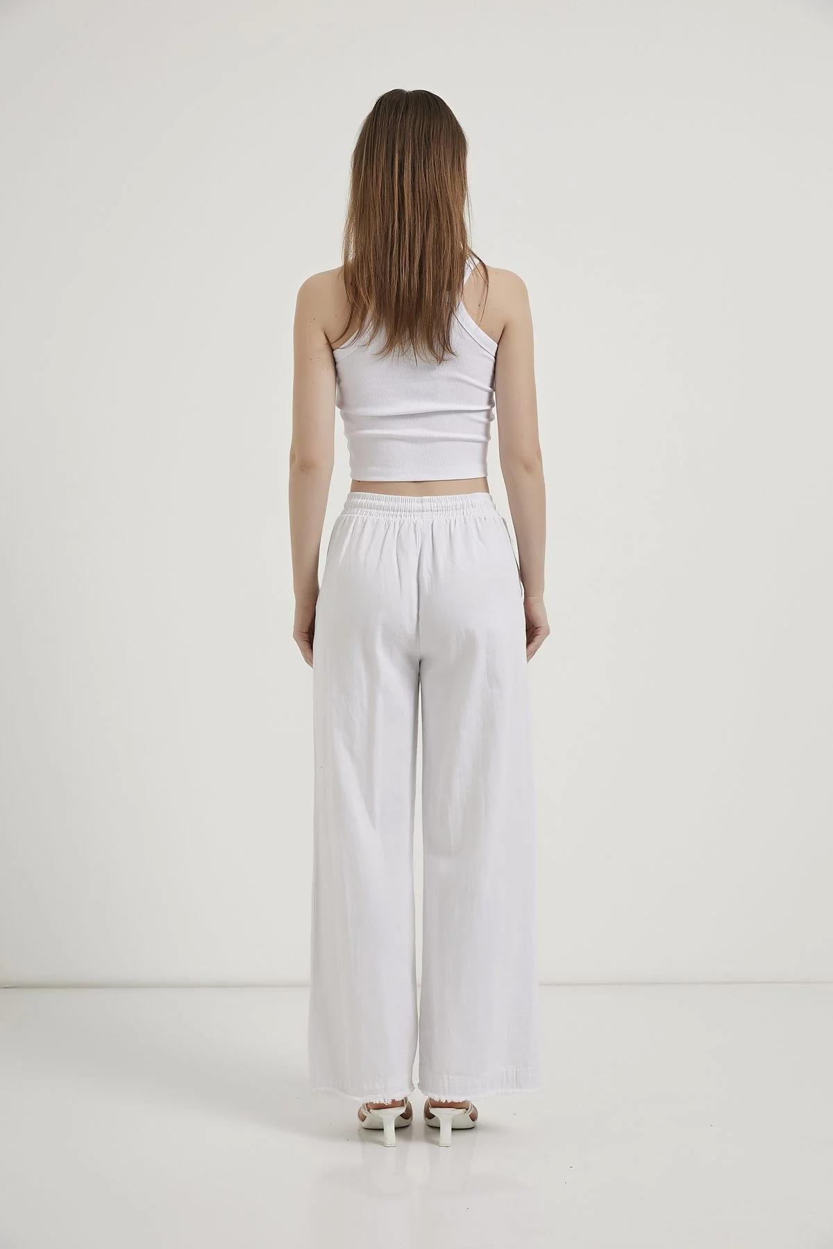 Paça Püsküllü Bol Paça Gabardin Pantolon