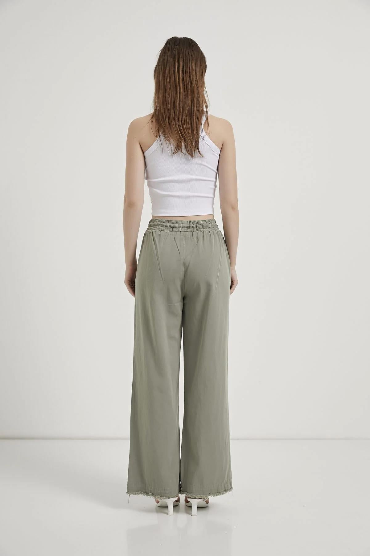 Paça Püsküllü Bol Paça Gabardin Pantolon