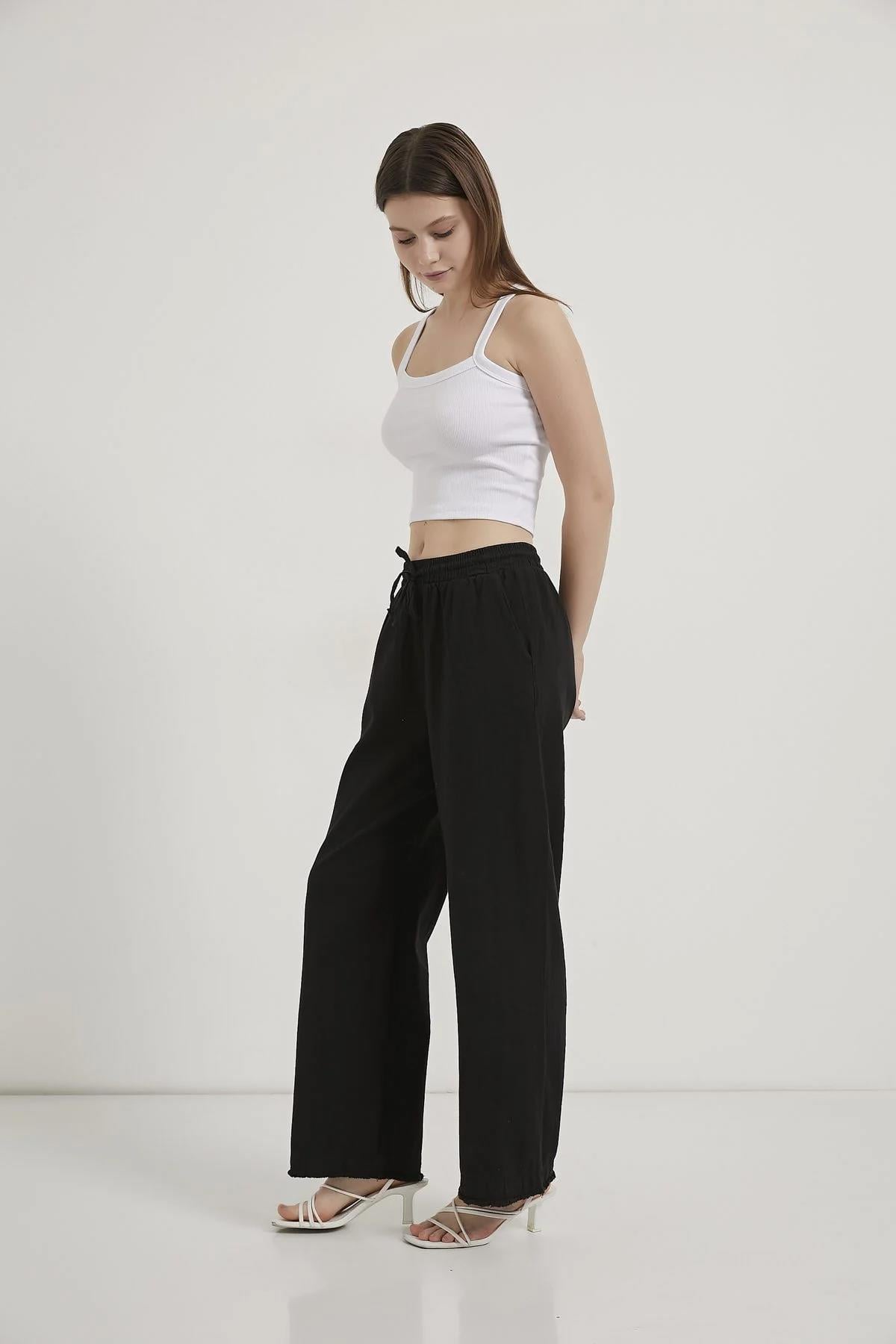 Paça Püsküllü Bol Paça Gabardin Pantolon