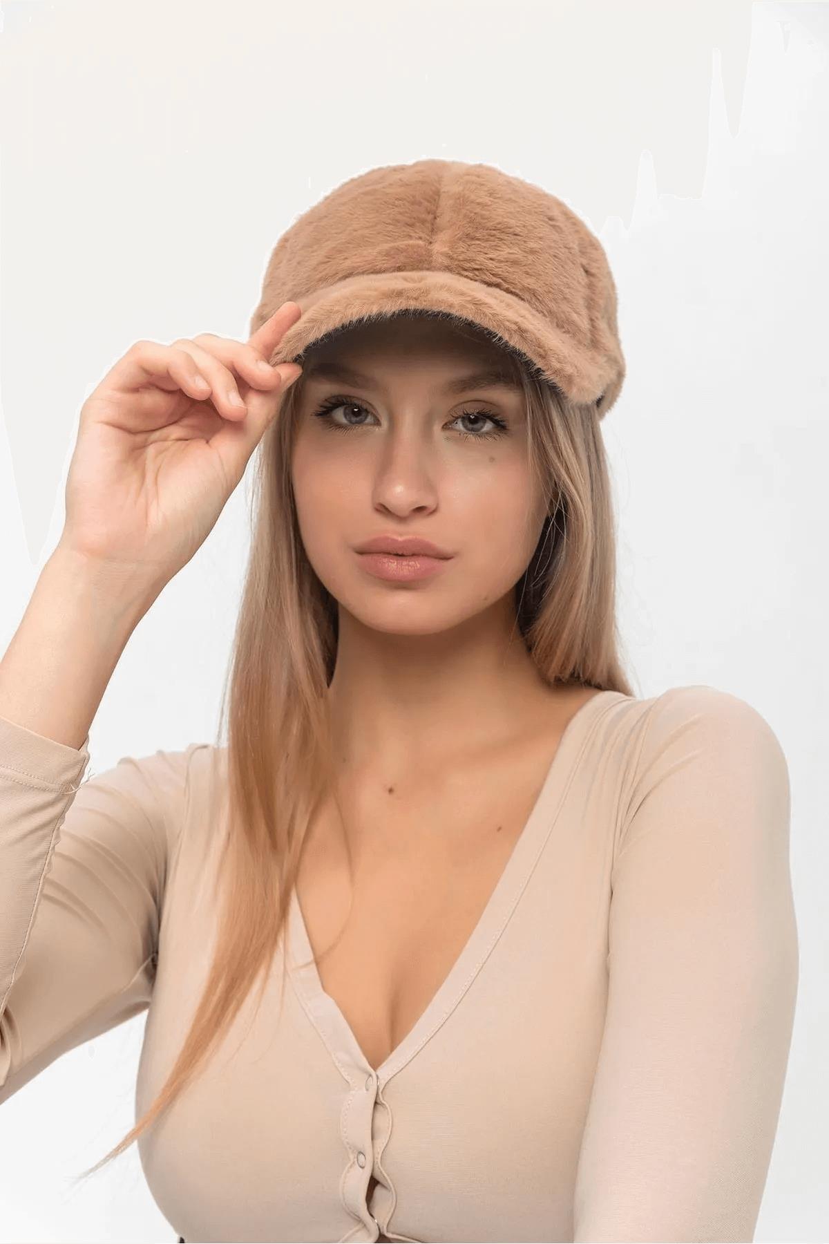 Peluş Cırtlı Kap Şapka