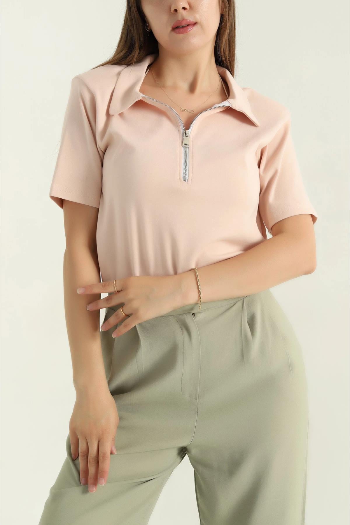 Polo Yaka Fermuarlı Vatkalı Tshirt