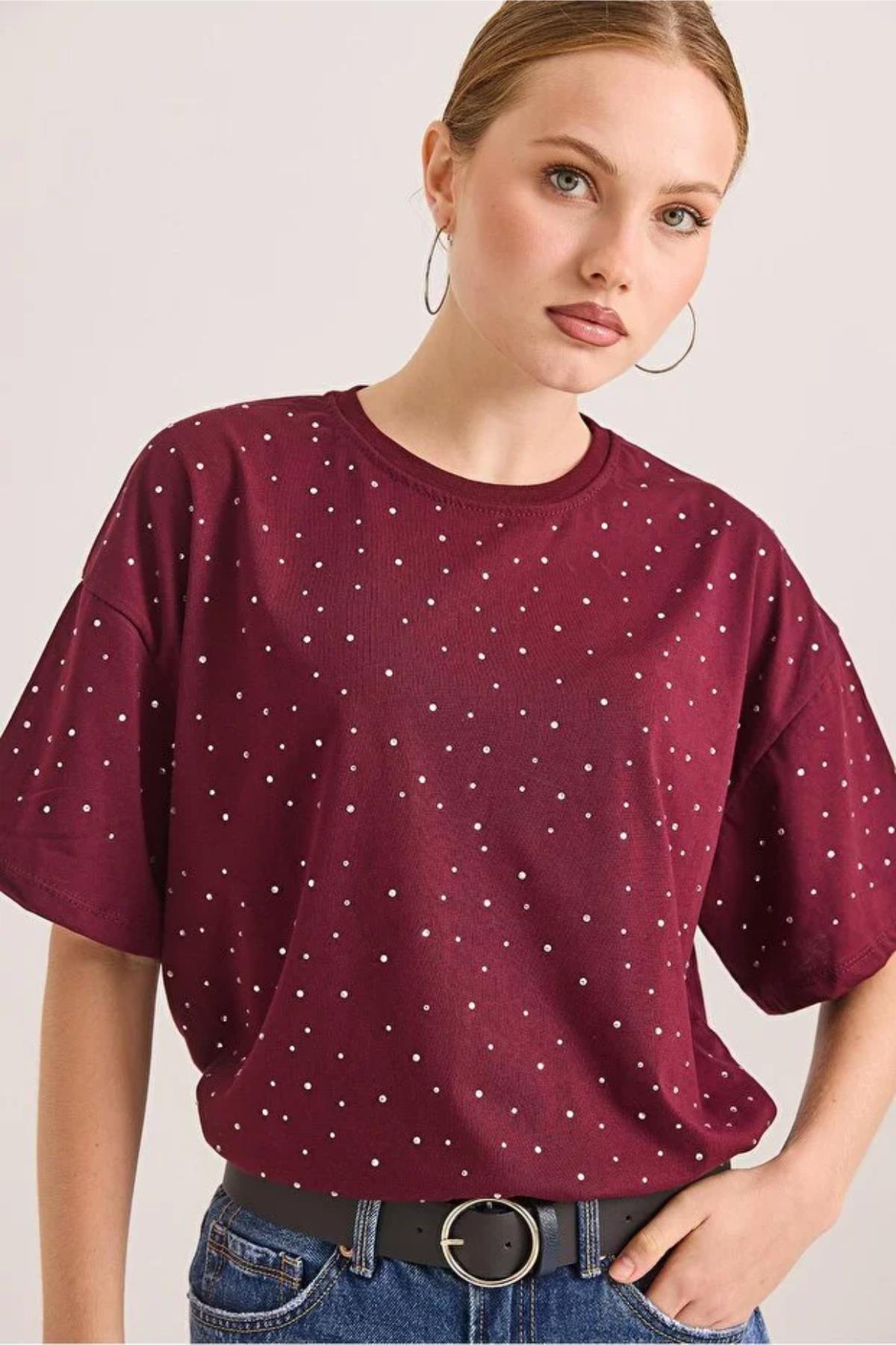 Serpme Taş Detaylı Tshirt