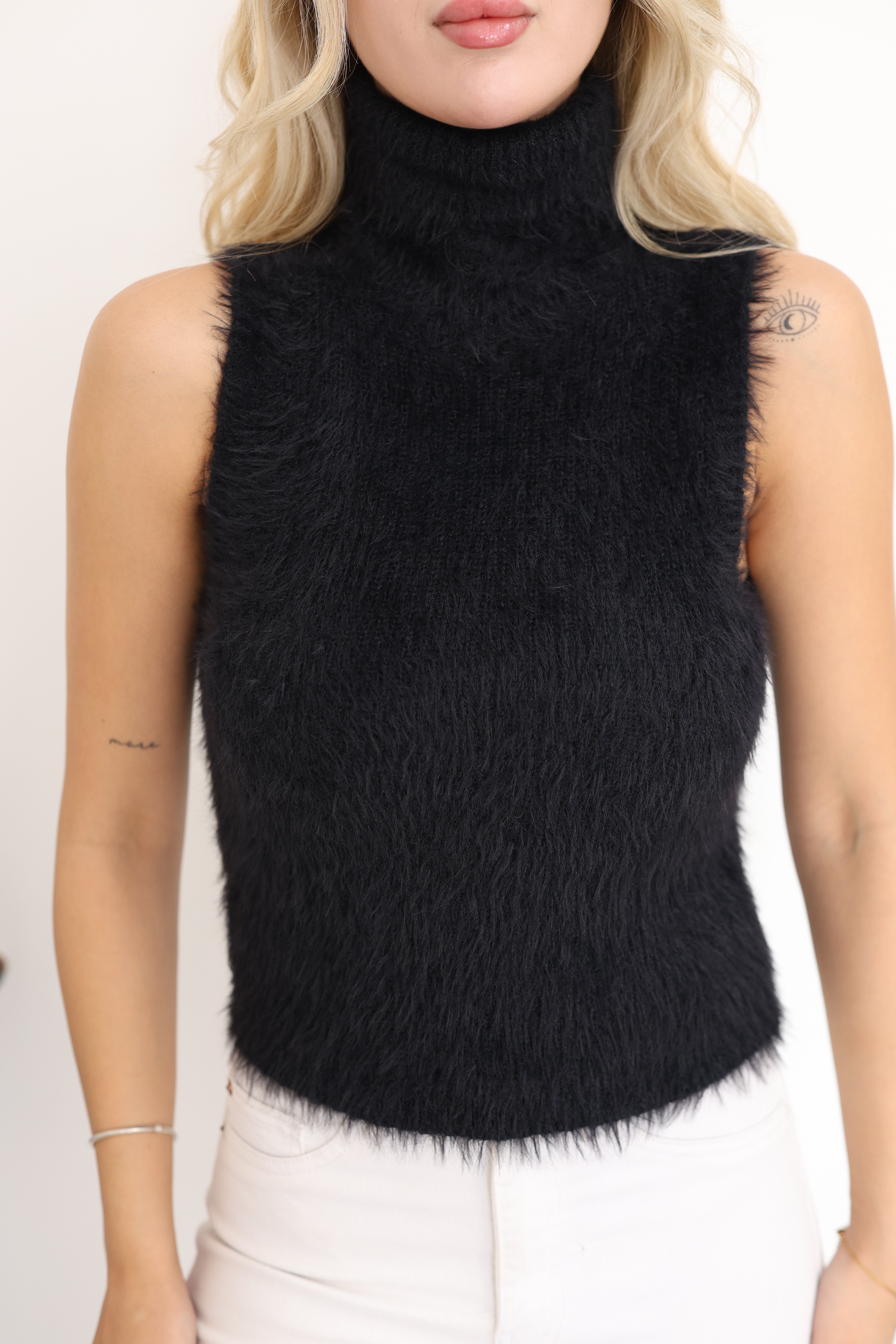 Sıfır Kol Sakallı Crop Bluz