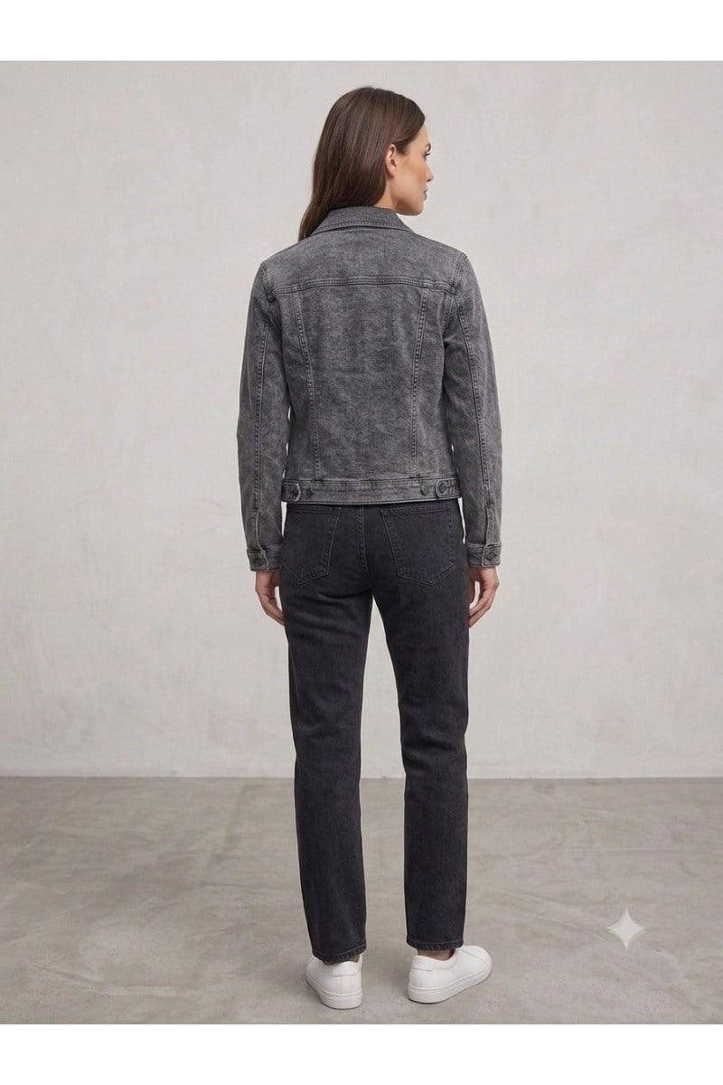 Slim Fit Cep Kapaklı Düğmeli Jean Ceket