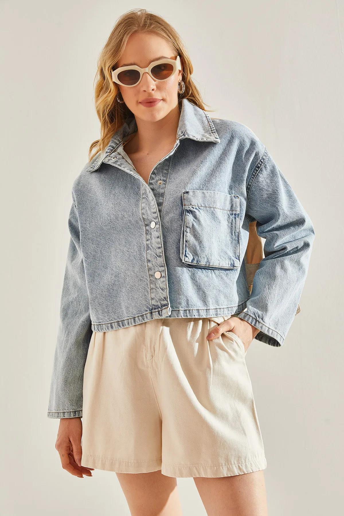 Tek Cep Düğmeli Kot Ceket