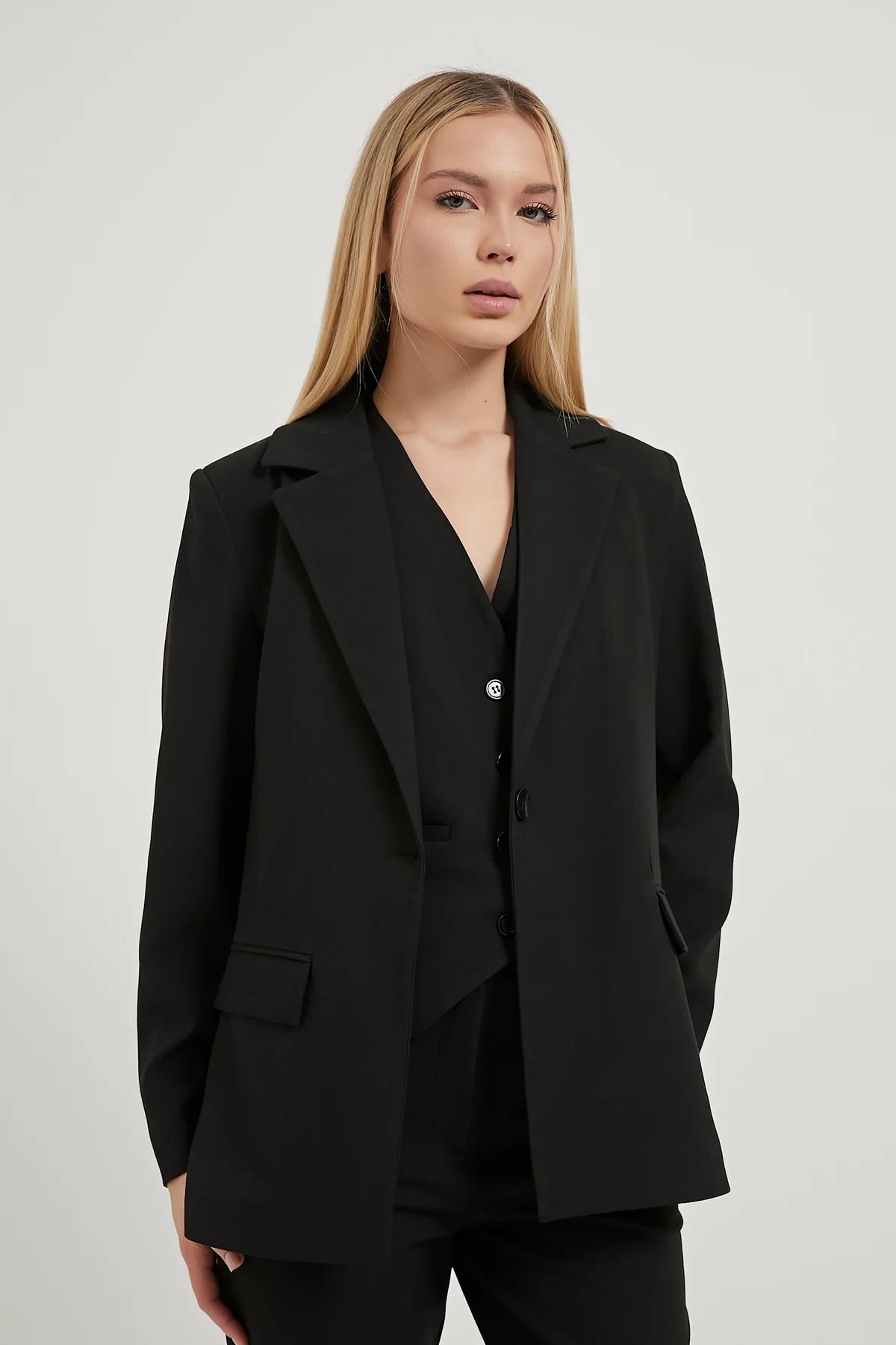 Tek Düğmeli Cep Kapaklı Poliviskon Ceket