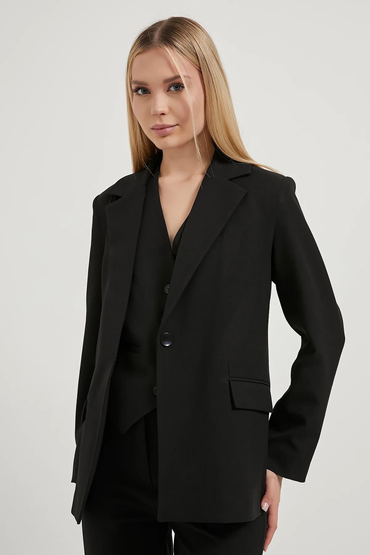 Tek Düğmeli Cep Kapaklı Poliviskon Ceket