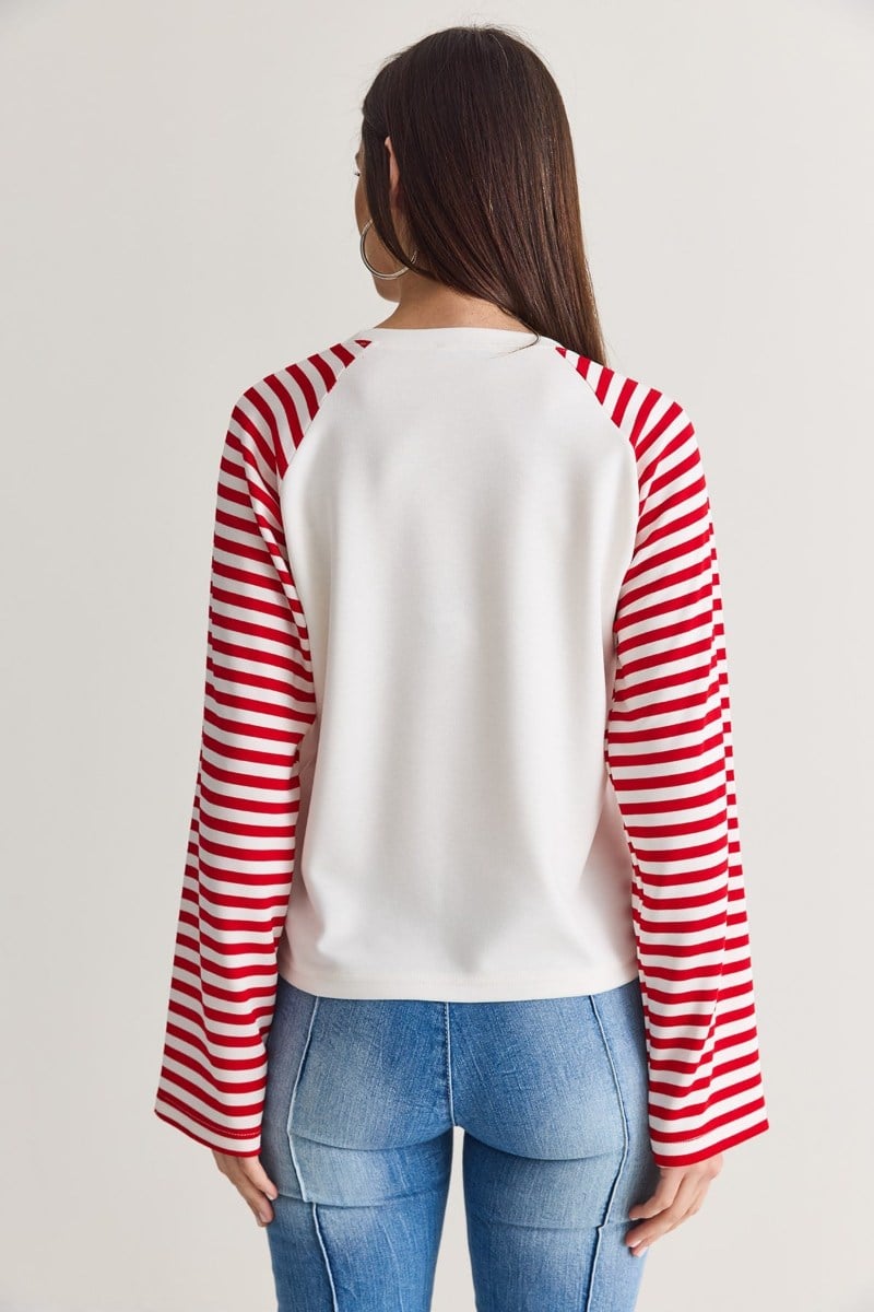 West League Baskılı Çizgili Kol Sweatshirt