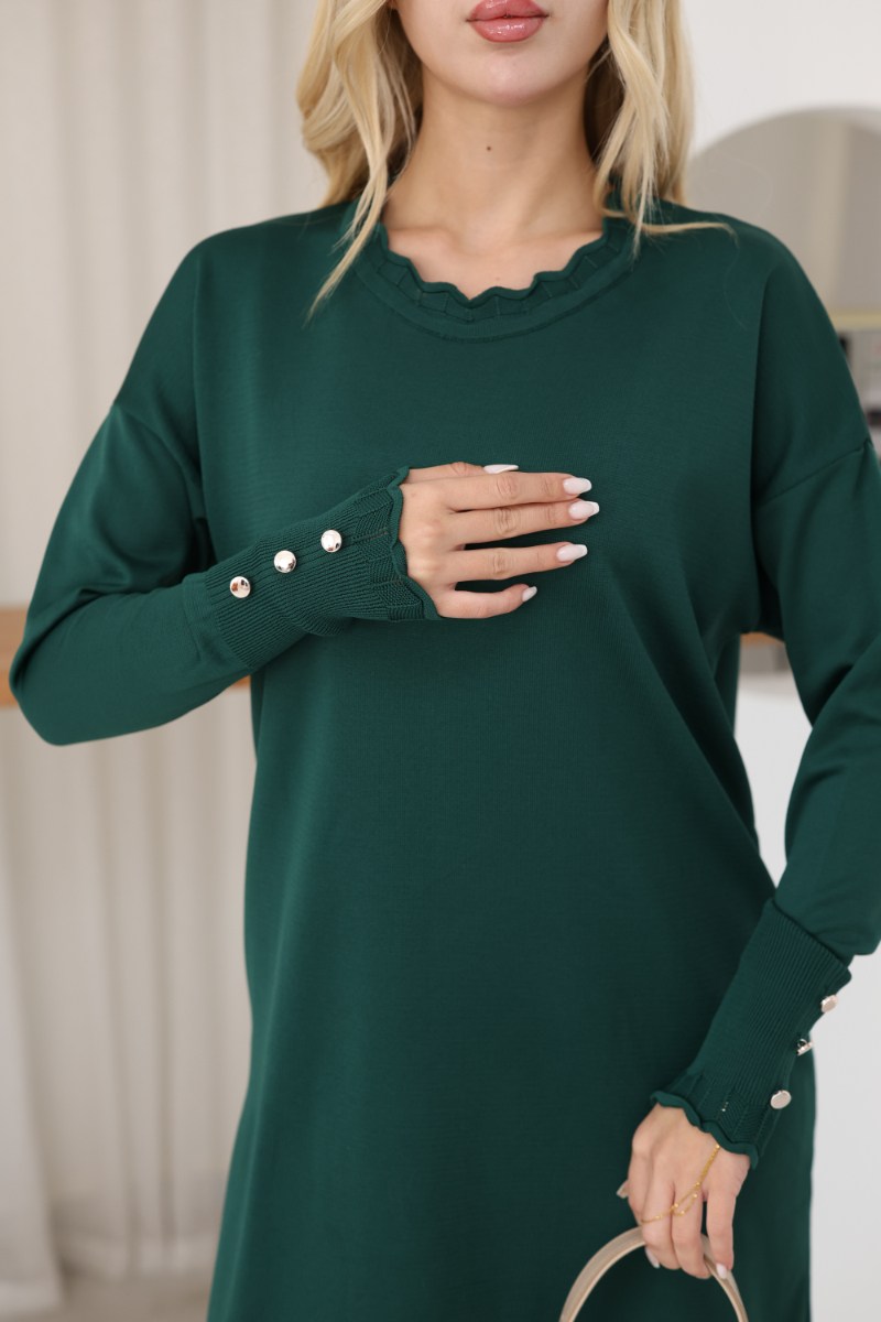 Yaka İşlemeli Kolu Düğme Detaylı Tunik