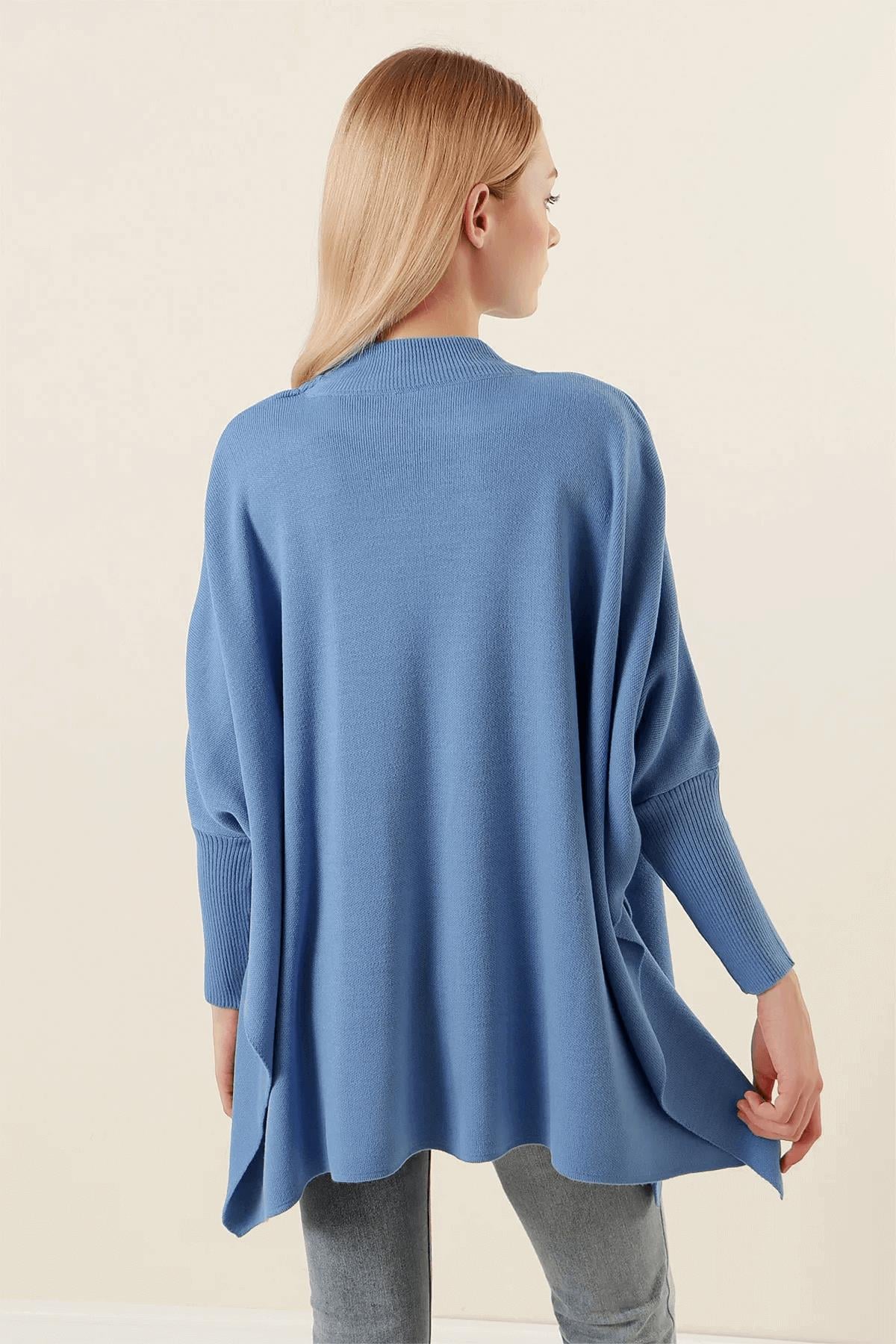 Yırtmaçlı Panço Bisiklet Yaka Tunik