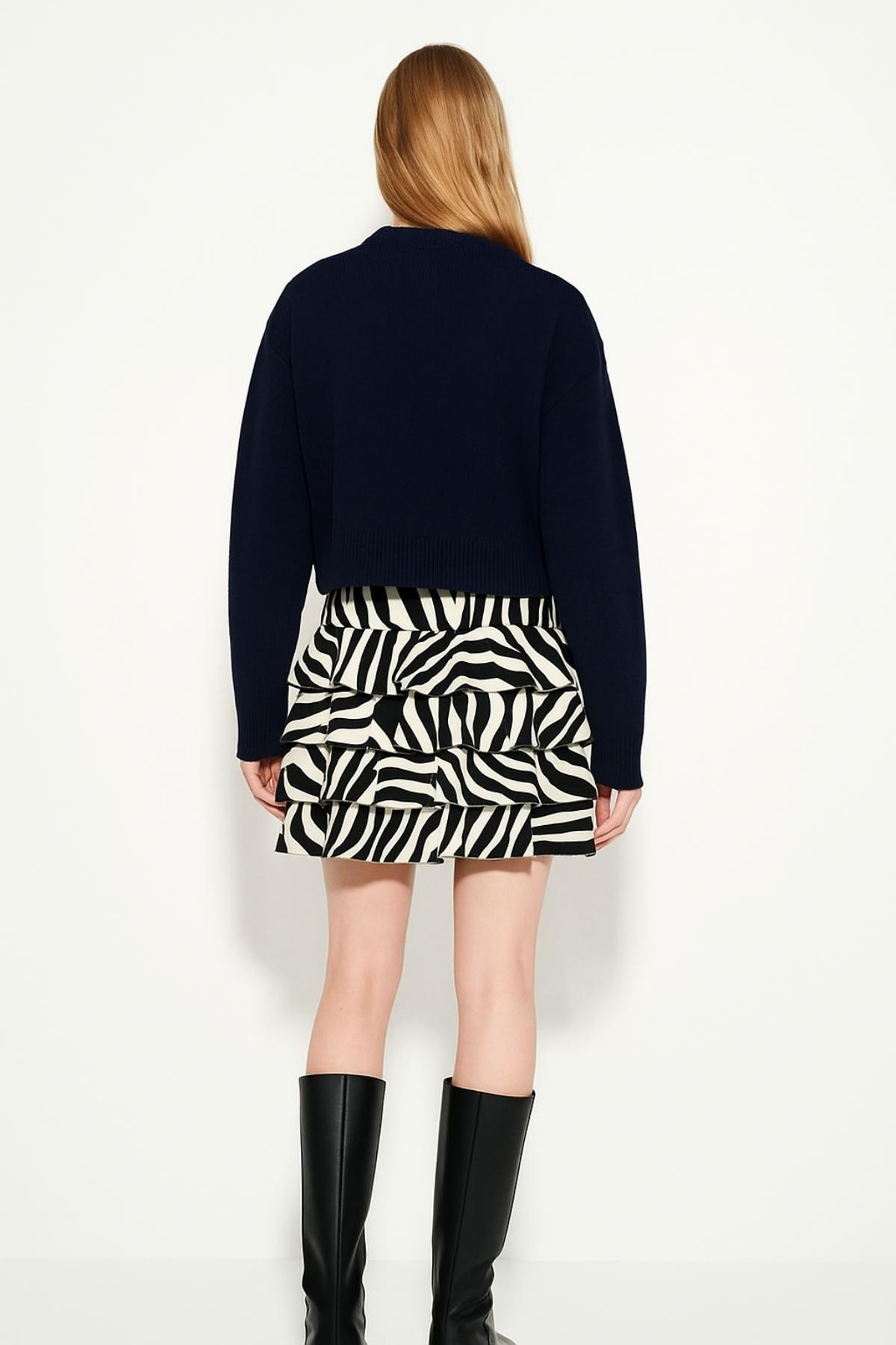 Zebra Desenli Katlı Etek