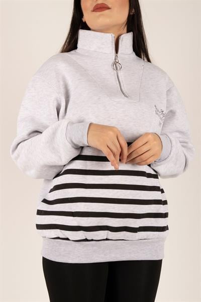Altı Çizgili Yarım Fermuarlı Sweat