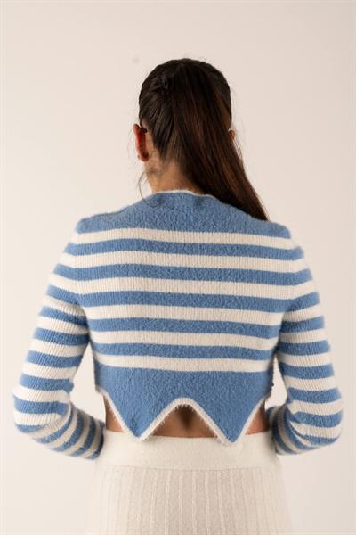 Altı Taşlı Çizgili Crop Kazak