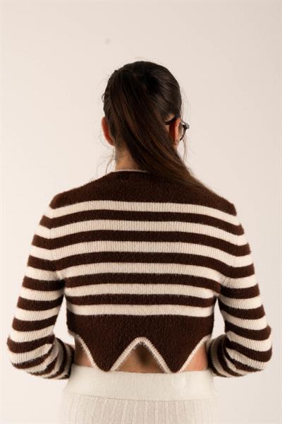 Altı Taşlı Çizgili Crop Kazak