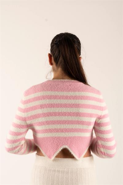 Altı Taşlı Çizgili Crop Kazak
