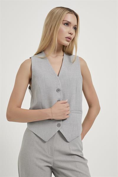Arkadan Bağlamalı Düğmeli Yelek