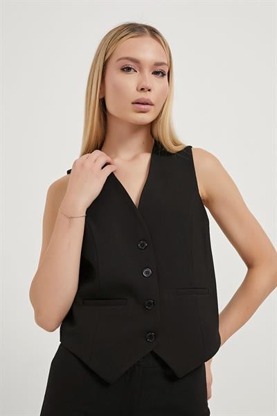 Arkadan Bağlamalı Düğmeli Yelek