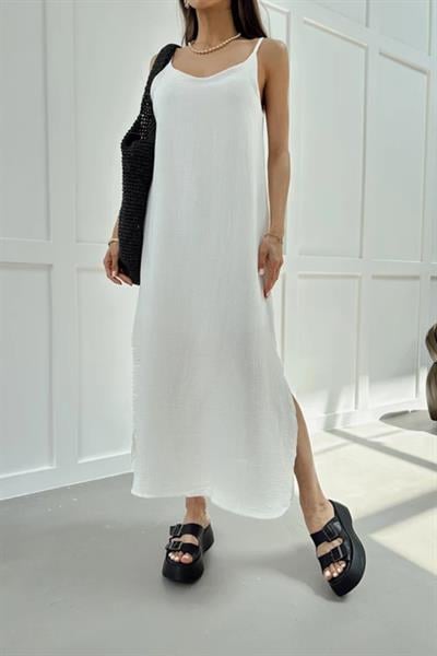 Askı Ayarlı Oversize Müslin Elbise