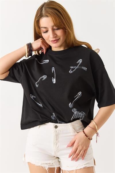 Ataş Baskılı Kısa Kollu Tshirt