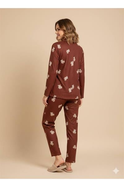 Ayıcık Desenli Süet Pijama Takımı