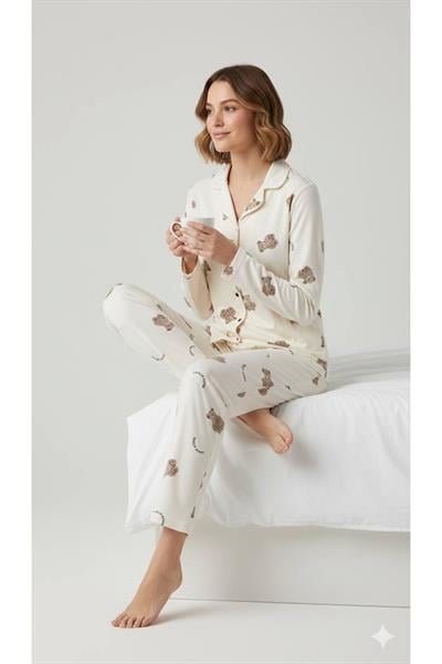 Ayıcık Desenli Süet Pijama Takımı