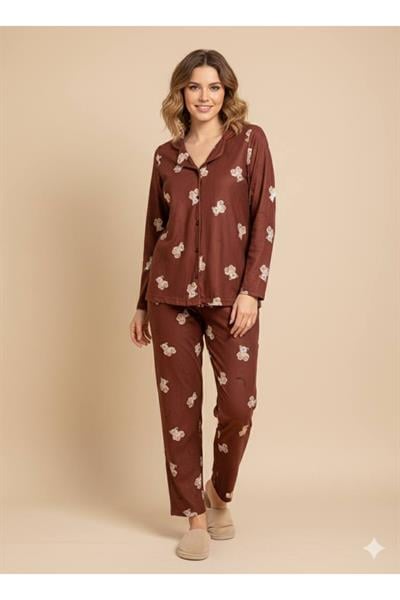Ayıcık Desenli Süet Pijama Takımı