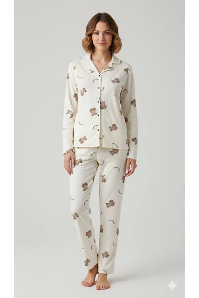 Ayıcık Desenli Süet Pijama Takımı