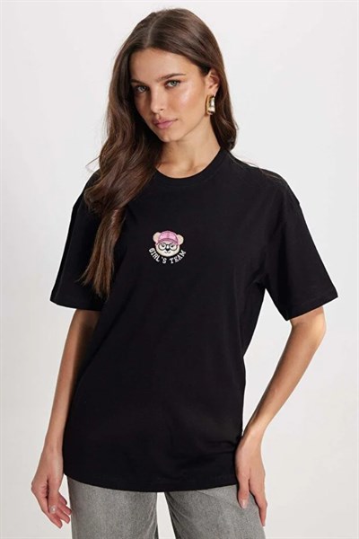 Ayıcık İşlemeli Oversize Tshirt