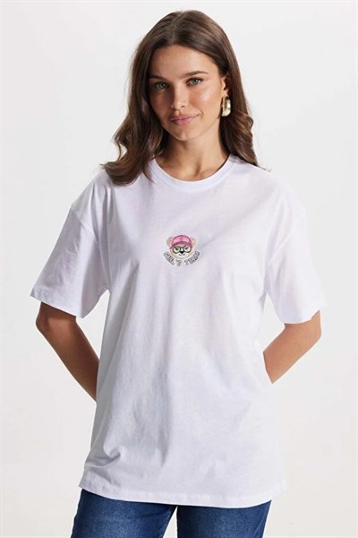 Ayıcık İşlemeli Oversize Tshirt