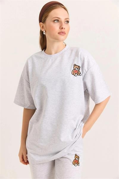 Ayıcık Nakışlı İki İp Tshirt