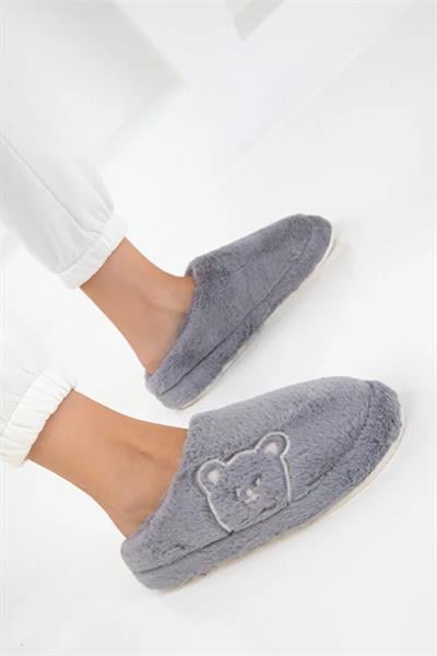 Ayıcık Nakışlı Peluş Ev Terliği