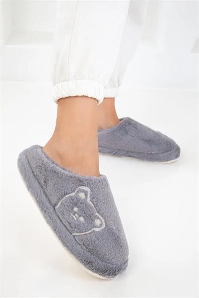 Ayıcık Nakışlı Peluş Ev Terliği