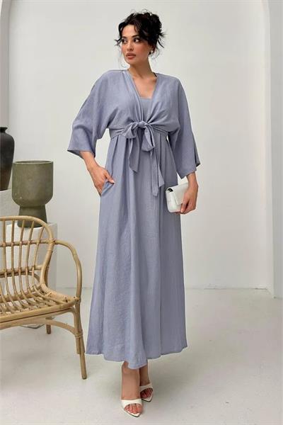 Bağlamalı Bluz Detay Askılı Elbise