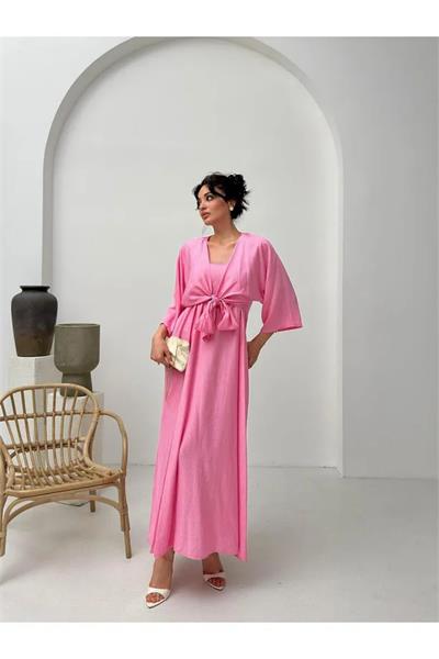 Bağlamalı Bluz Detay Askılı Elbise