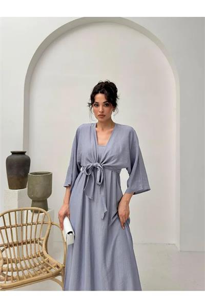 Bağlamalı Bluz Detay Askılı Elbise