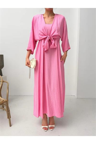 Bağlamalı Bluz Detay Askılı Elbise