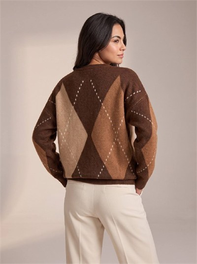 Baklava Desenli Oversize Triko Kazak