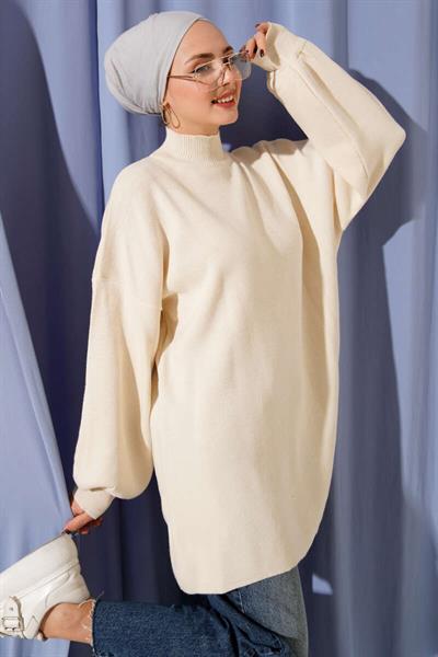 Balıkçı Yaka Balon Kol Triko Tunik