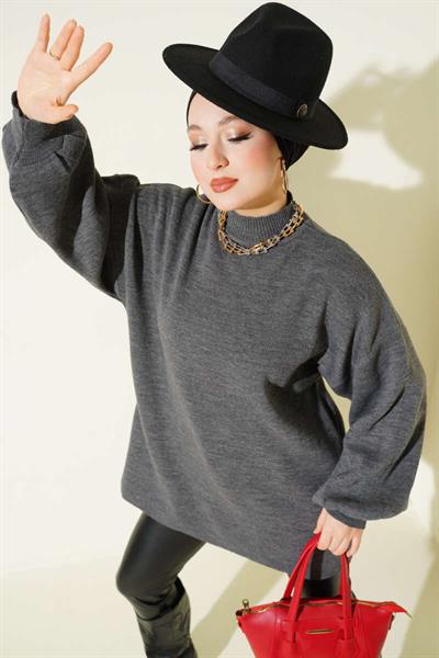 Balıkçı Yaka Balon Kol Triko Tunik