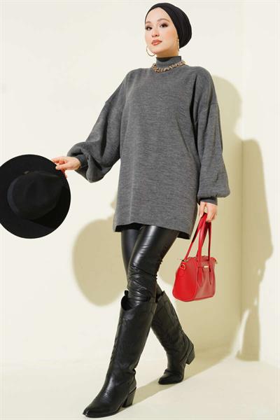 Balıkçı Yaka Balon Kol Triko Tunik