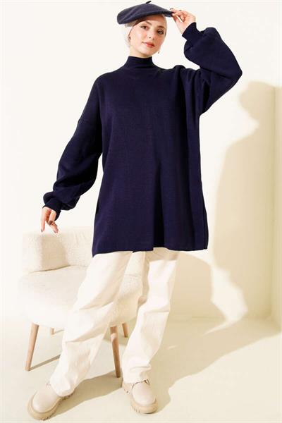 Balıkçı Yaka Balon Kol Triko Tunik