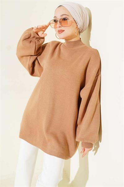 Balıkçı Yaka Balon Kol Triko Tunik