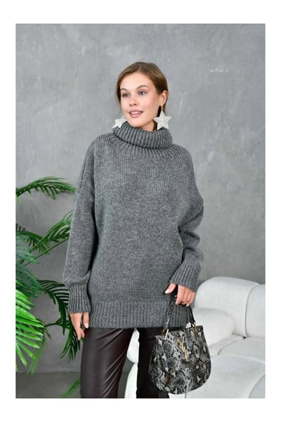 Balıkçı Yaka Oversize Triko Kazak