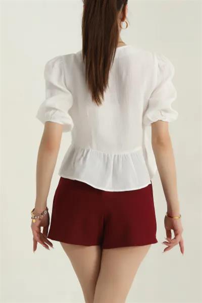 Balon Kol Bağlamalı Bluz