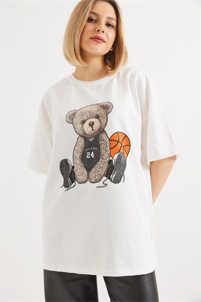 Basketbolcu Ayı Baskılı Tshirt