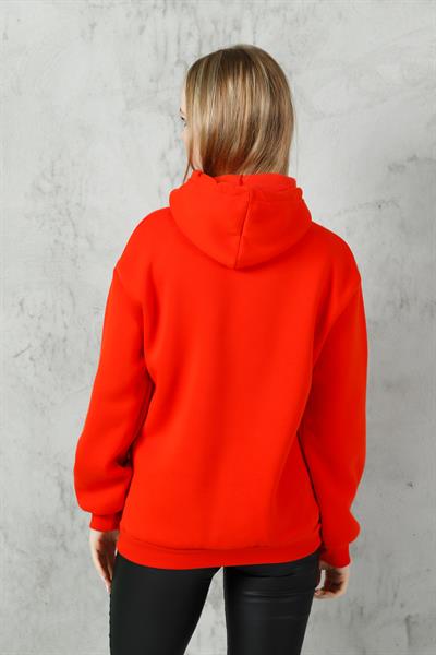 Baskılı Kapşonlu Kanguru Cep Sweatshirt