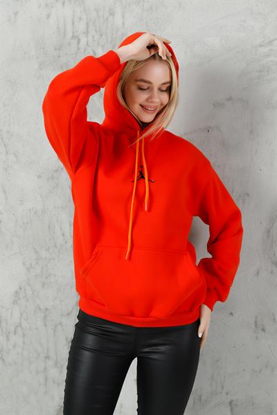 Baskılı Kapşonlu Kanguru Cep Sweatshirt